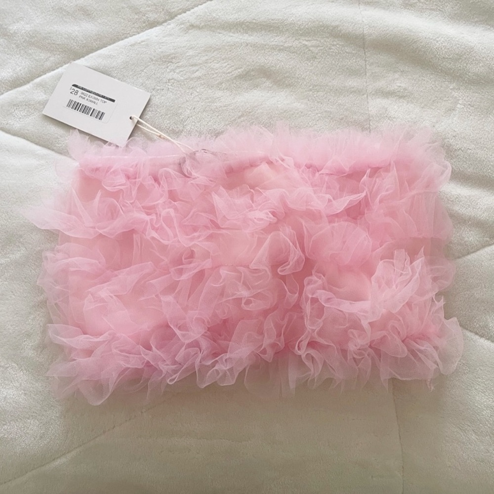 brand new cropped pink ruffled tube top